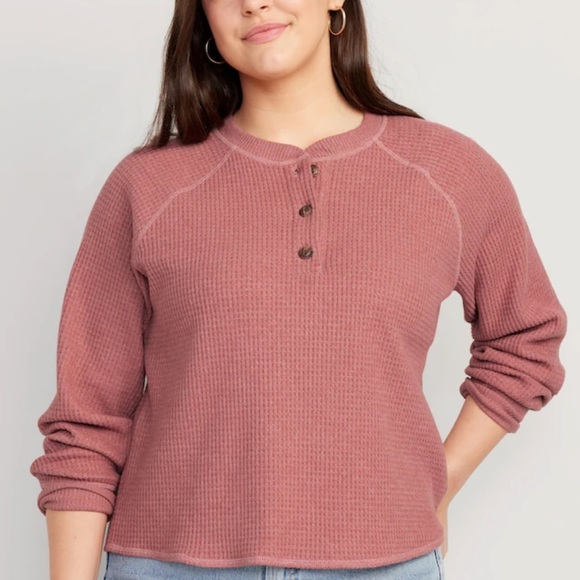 NWT OLD NAVY Waffle-Knit Henley Top Color: Dusty Pink - Picture 5 of 7